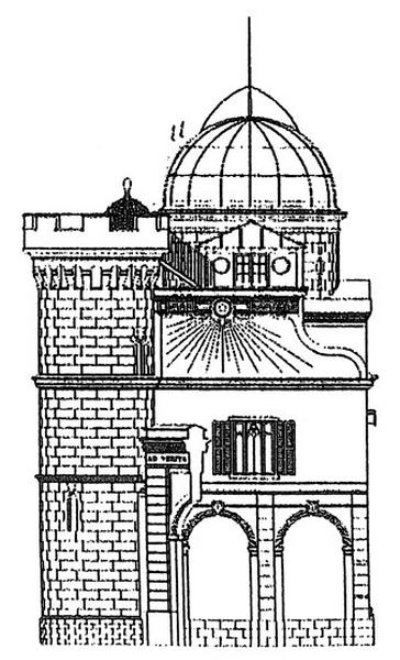 Bâtiment de l'observatoire-demeure de Camille Flammarion : élévation du pignon sud réalisée par Evelyne Mauger en 1998 dans le cadre d'un projet de réhabilitation commandé par l'Ecole d'architecture de Paris-Villemin.