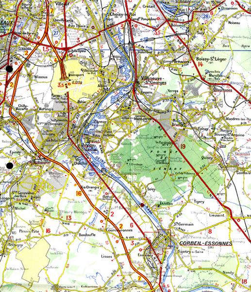 Détail de la carte Michelin n°96 'Environs de Paris' au 100 000e datant de 1960.