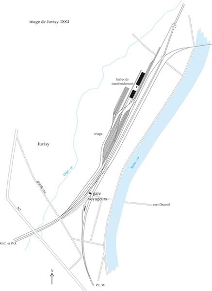 Plan général de la gare de triage de Juvisy en 1884, à l'ouverture des installations.