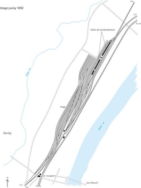 Plan général de la gare de triage de Juvisy en 1892, après la réorganisation et l'extension des installations.