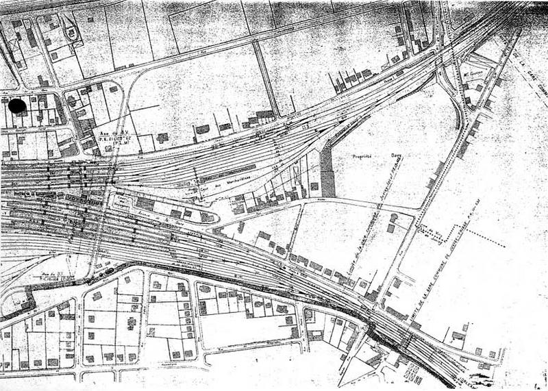 Gare de Juvisy-voyageurs (2e gare) : plan de la nouvelle gare construite avec le nouveau pont de maçonnerie projeté : document non signé, daté du 18 février 1931.