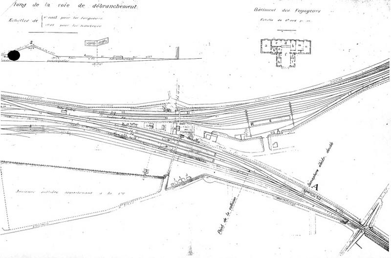 Gare de Juvisy-triage : plan des limites de la communauté d'entretien et d'exploitation des compagnies d'Orléans et de la Grande Ceinture, comprenant la gare de voyageurs (dite 'Juvisy-local') et la gare de triage : plan de la partie sud, c'est-à-dire de la gare voyageurs : document non signé, daté du 17 août 1901.