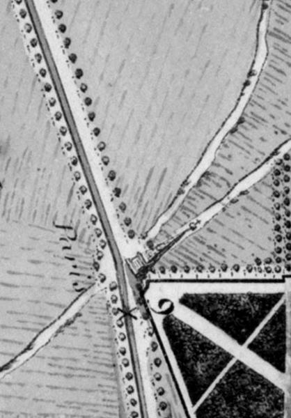 L'emplacement de l'obélisque dite 'pyramide de Juvisy', d'après l'Atlas Trudaine, vers 1748.