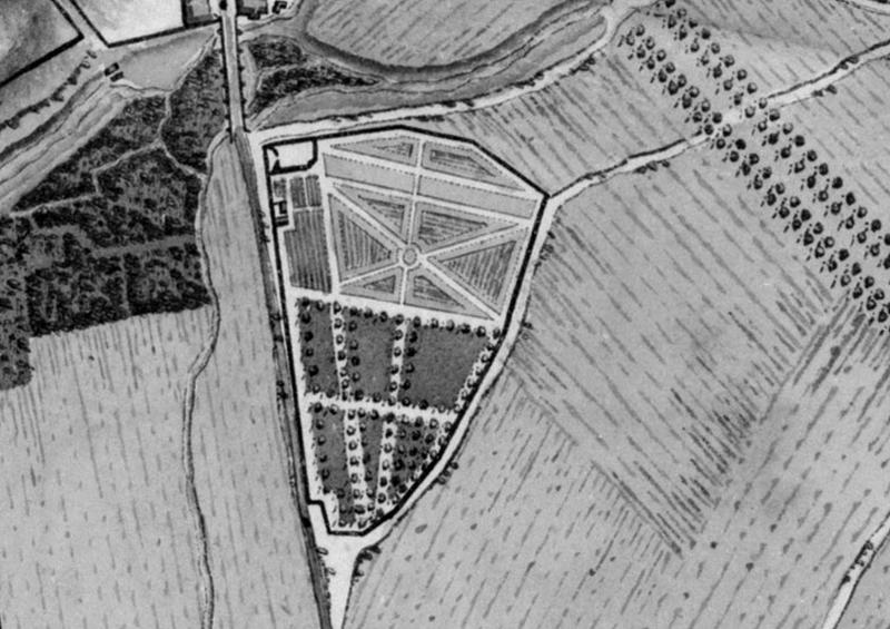 L'emplacement de l'enclos de la maladrerie Saint-Lazare d'après l'Atlas Trudaine, vers 1748.