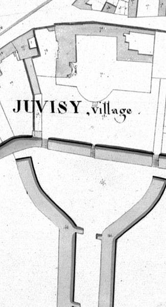 Plan du château, de son avant-cour et de l'allée qui le précédait, d'après le cadastre napoléonien : section B, Village, 1811