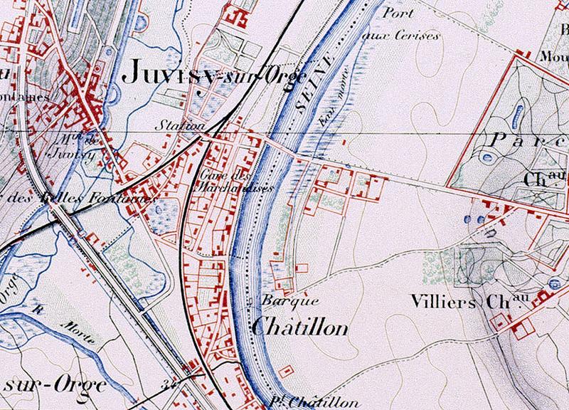 Carte du Service géographique de l'armée, 34è feuille, Juvisy, 1893 : le pont de Juvisy-Draveil.