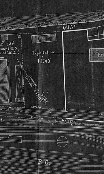 L'usine des établissements Julien Lévy : plan de situation par rapport à la gare de Juvisy, sur bleu daté du 23 décembre 1920.