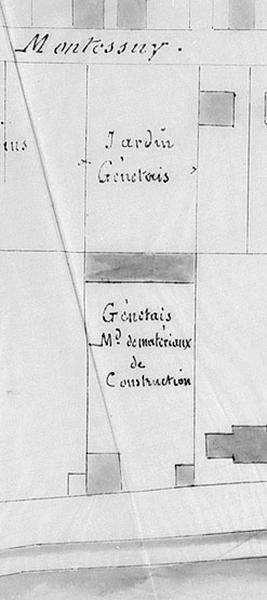 Plan de situation de l'ensemble commercial, plan sur calque de 1896.