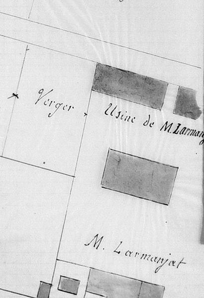 Plan de situation de l'usine, plan sur calque de 1896.