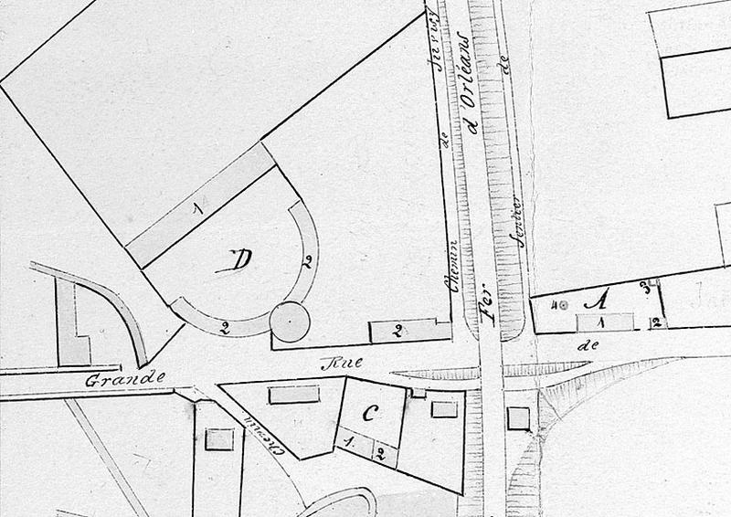 Plan de situation (à l'intersection de la Grande rue et de la rue Hoche) de la ferme de la Maladrerie, plan sur calque du 21 janvier 1872.