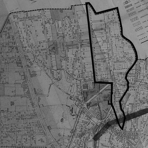 Plan de Reconstruction et d'Aménagement (PRA) de Juvisy dressé par Paul Ohnenwald, architecte-urbaniste de la commune, s. d. : détail correspondant au lotissement du parc.