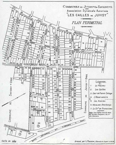 Plan du lotissement dit ' Les Cailles de Juvisy' dressé le 3 décembre 1929 à la demande de l'Association syndicale autorisée.