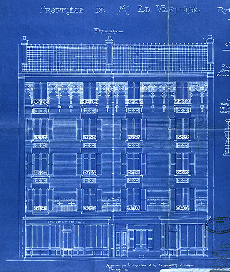 Plan bleu, façade maison Verluise. (AM Montreuil)