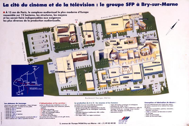 Plan des installations actuelles de la SFP (Société Française de Production), société issue du démantellement de l'ORTF.