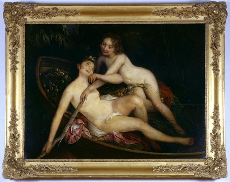 Tableau : nymphes dans une barque