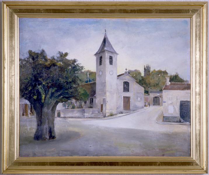Tableau : la place de l'église de Bry. Vue d'ensemble.