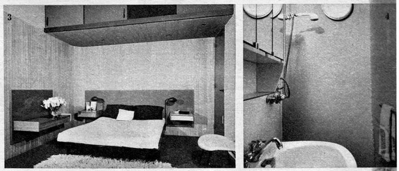 Vue de la chambre à coucher des parents et d'une salle de bain.