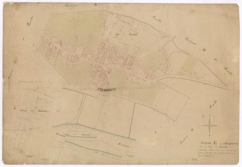 Planche du centre-ville du cadastre napoléonien.
