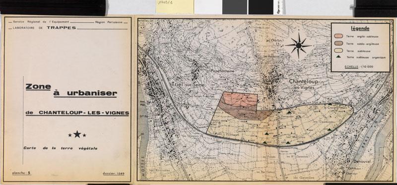 Zone à urbaniser de Chanteloup-les-Vignes. Carte de la terre végétale, établie par le service régional de l'équipement de la région parisienne, s. d. (vers 1964).