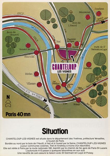 Page intitulée ' Situation ' de la brochure éditée par l'office public d'HLM interdépartemental de la région parisienne pour vanter ses réalisations de Chanteloup.