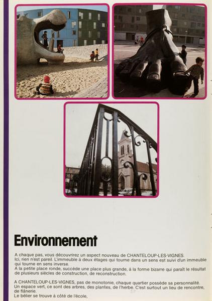 Page intitulée ' Environnement ' de la brochure éditée par l'office public d'HLM interdépartemental de la région parisienne pour vanter ses réalisations de Chanteloup.