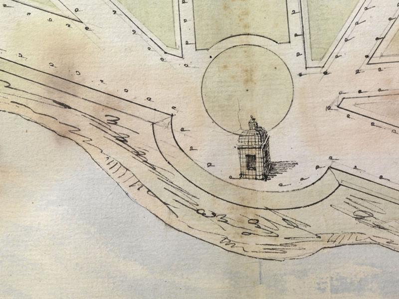 plan du jardin dans l'île : détail avec le kiosque