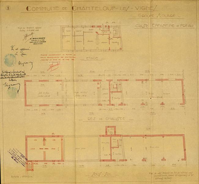 projet d'agrandissement par Fouret : plan des bâtiments de l'école enfantine