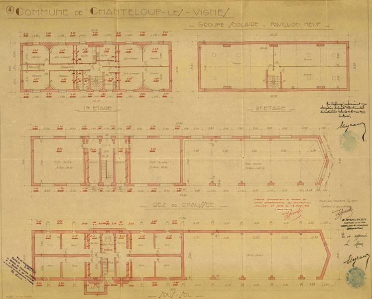 projet d'agrandissement par Fouret : plans des bâtiments nouveaux