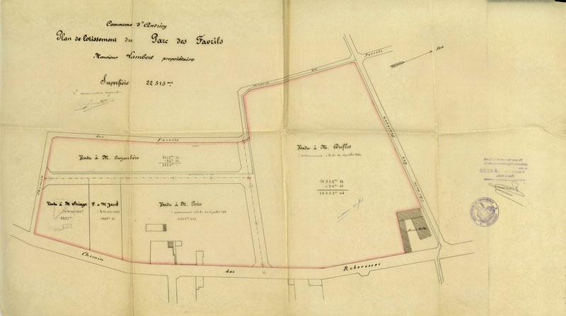 Plan de lotissement de la parcelle où se trouvait le premier atelier