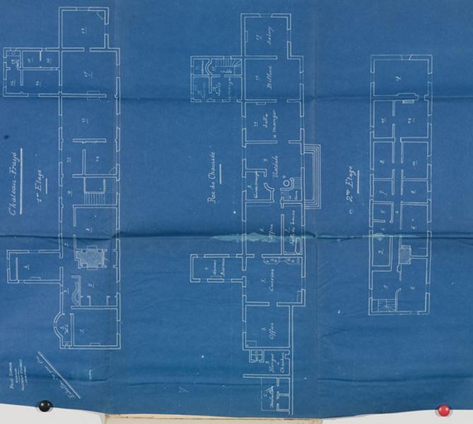 Plans des rez-de-chaussée du château, 1er et 2e étages.