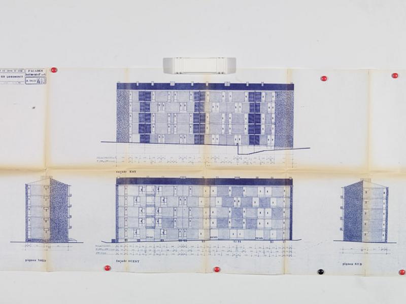 Deuxième tranche de 60 logements : plan des façades et pignons des bâtiments F et G (4 étages carrés), 24 juillet 1964.