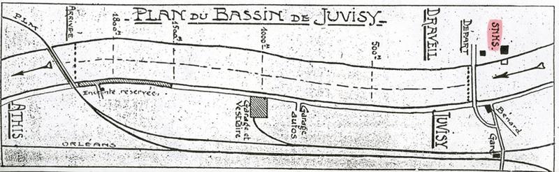 Plan schématique du bassin de Juvisy-Draveil accueillant les compétitions nautiques.