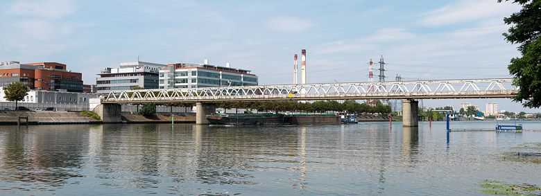 Alfortville, Vitry-sur-Seine. La Seine, au premier plan la passerelle technique de gaz.