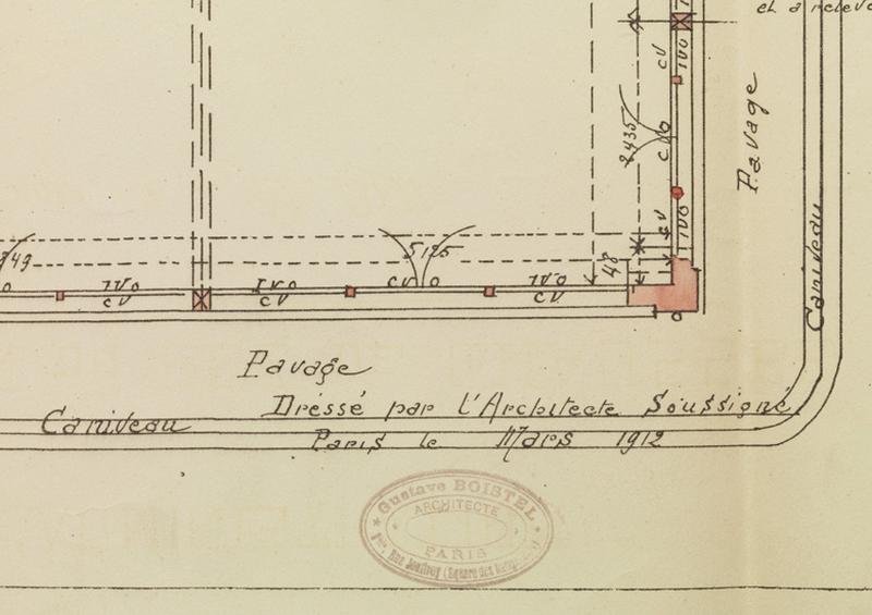 Tampon de l'architecte par Gustave Boistel - mars 1912 - Echelle 1/50.