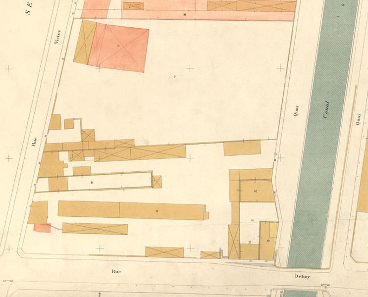 Détail de la planche du cadastre rénové de la section Q de la commune de Pantin. La parcelle N°10 correspond à la propriété de M. Duborjal - Année 1943 - Echelle 1/500.