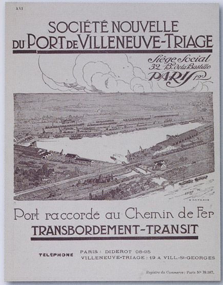 Villeneuve-Saint-Georges. Affiche publicitaire pour le port de Villeneuve-Triage. Tiré de : Histoire des ports de Paris et de l'Ile-de-France / A. Lalandre.  Rennes : Ouest-France, 2004, p.64.