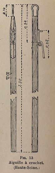 Barrage éclusé. Dessin d'une aiguille à crochet (Haute Seine).Fig. 06. Aiguille à crochet (Haute Seine). Tiré de : Notions de navigation intérieure / M. Fourrey. Paris : Ecole spéciale des travaux publics, 1929.