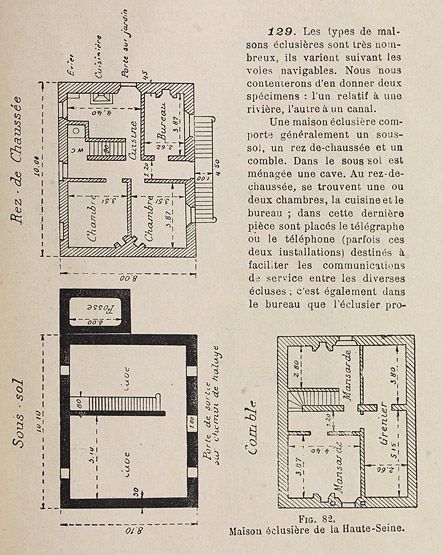 Plan de la maison du gardien d'une écluse sur la Haute-Seine, 1bis rue des Lilas. Tiré de : Notions de navigation intérieure / M. Fourrey. Paris : Ecole spéciale des travaux publics, 1929.