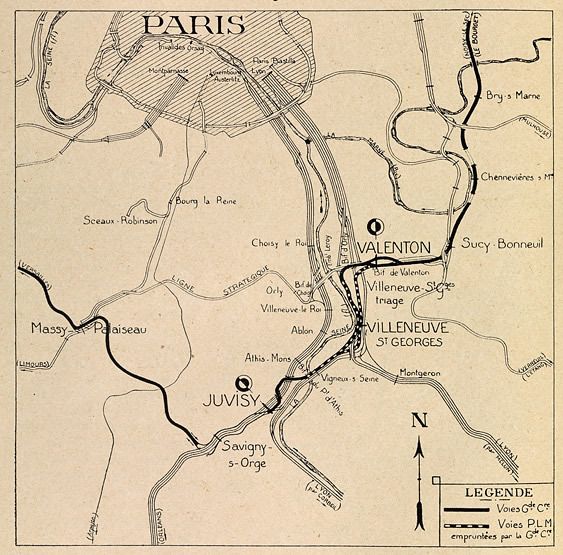 Voie ferrée dit raccordement de Valenton de la ligne de Grande Ceinture. Plan rapproché.  Tiré de : Le raccordement de Valenton/ M. Habouzit. In Revue Générale des Chemins de Fer, 1er mai 1938, p. 287-298.