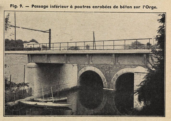 Voie ferrée dit raccordement de Valenton de la ligne de Grande Ceinture. Pont en béton sur l'Orge. Tiré de : Le raccordement de Valenton/ M. Habouzit. In Revue Générale des Chemins de Fer, 1er mai 1938, p. 287-298.