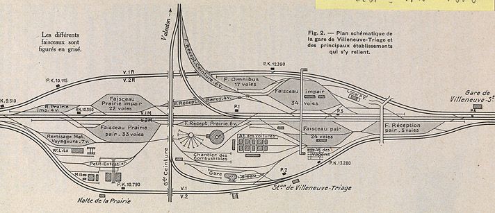 Villeneuve-Saint-Georges, gare de Villeneuve-Triage. Plan schématique. (Association pour l'histoire des chemins de fer, Paris)