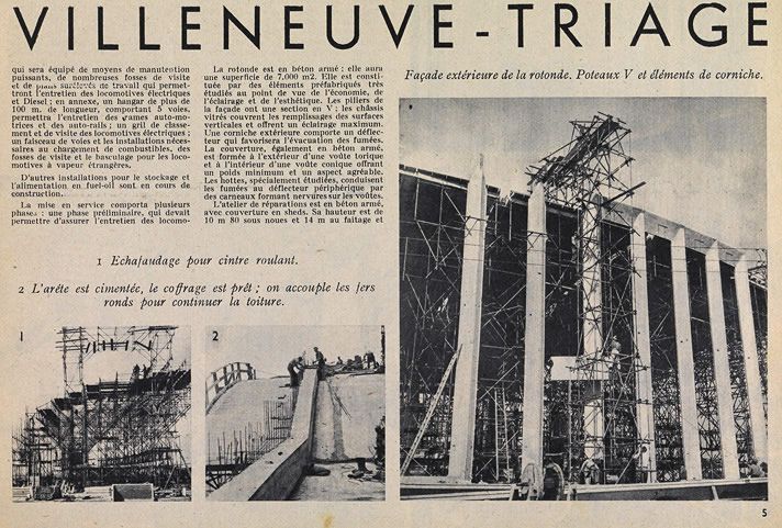 Villeneuve-Saint-Georges. Construction de la rotonde de Villeneuve-Triage. Photographies. Tiré de : Le nouveau dépôt de Villeneuve-Triage. In Notre métier, l'hebdomadaire du cheminot, n° 175, nov.1948. (Association pour l'histoire des chemins de fer, Paris)