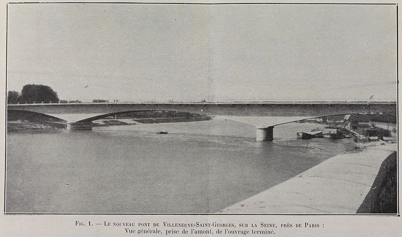 Villeneuve-Saint-Georges . Pont de Villeneuve-Saint-Georges (n°2). Vue d'ensemble. Tiré de : Construction du pont de Villeneuve-Saint-Georges . In Le Génie Civil, 1er juillet 1939, n° 2968, p.1-5.