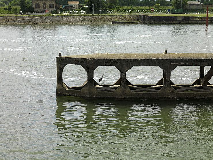 Ablon-sur-Seine, Vigneux. Barrage éclusé. Détail de l'estacade de guidage.