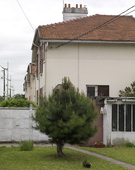 Vitry-sur-Seine, lotissement concerté, rue Victor-Ruiz . Alignement des maisons jumelles de ce petit lotissement construit pour le personnel d'EDF/GDF (?).