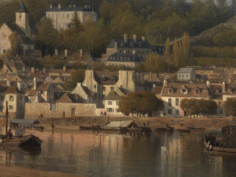 Vue de Villeneuve-Saint-Georges depuis la Seine". Tableau 1848. Détail du quai. (Collection particulière)