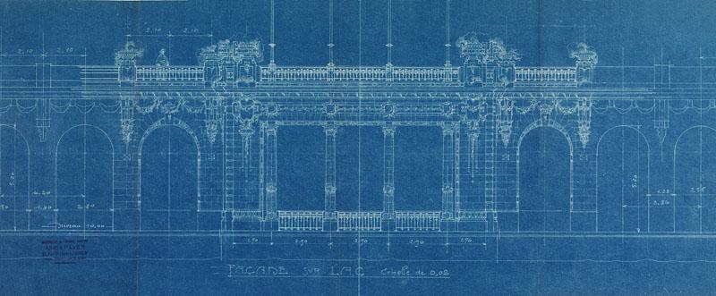 Elévation de la façade du casino donnant vers le lac.