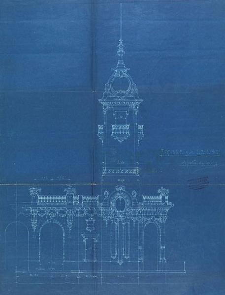 Elévation d'une façade du casino, détail sur l'une des deux tours.
