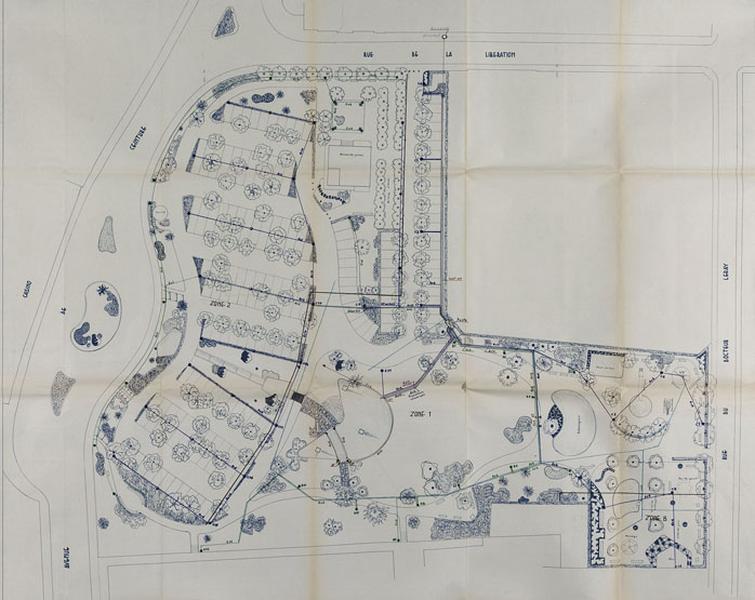 Plan général de l'un des projets, celui de la Société de parcs et jardins R. Monnier et Cie, 1965.