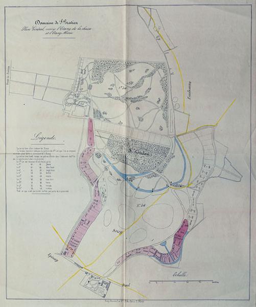 Plan dit du domaine de Saint-Gratien avec indication des lots, vers 1829. Ce plan correspond en grande partie à celui du premier lotissement des bords du lac par Péligot.